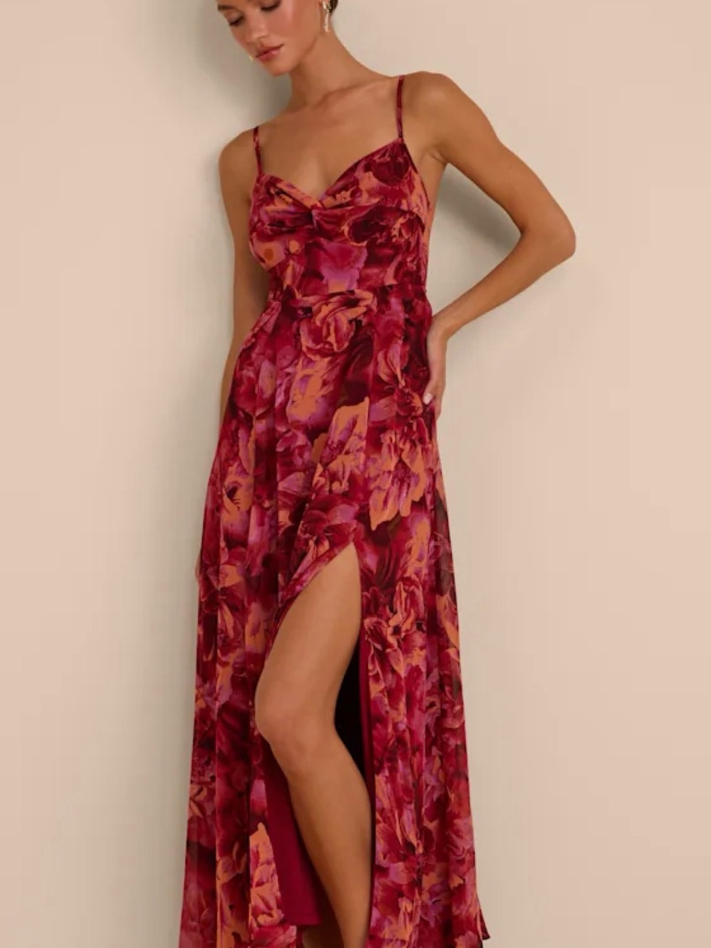 Lulu's Red Floral Midi Dress